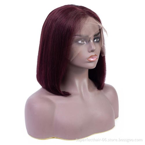 Short Bob Wig Human Hair Lace Frontal Wig Color #99J,#27,Natural Black, Natural Hair Line Thick Human Hair Wig For Black Women